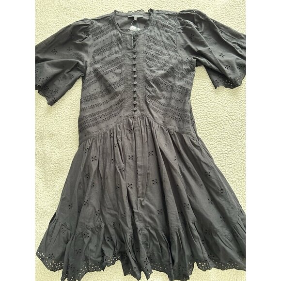 Madewell $158 Eyelet Flutter Sleeve Mini Dress in Cotton Black Size 0 NU556 - Picture 8 of 13